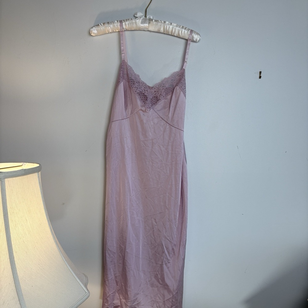Vintage Pink Nylon Full Slip Lace Bodice Antron III Size 36 Romantic - Picture 2 of 12